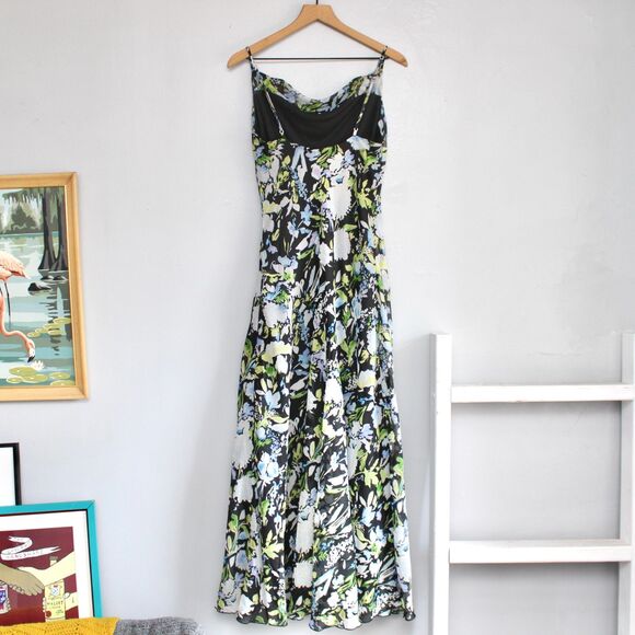 Abercrombie & Fitch Black Floral Cowl Neck Maxi Flowy Dress Size Medium - Picture 2 of 8